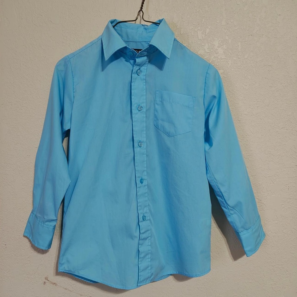 George Boys Blue Long Sleeve Button Down Dress Shirt Size M 8 Cotton Blend